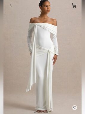 Club L London Jovie White Bardot Wrap Maxi Dress